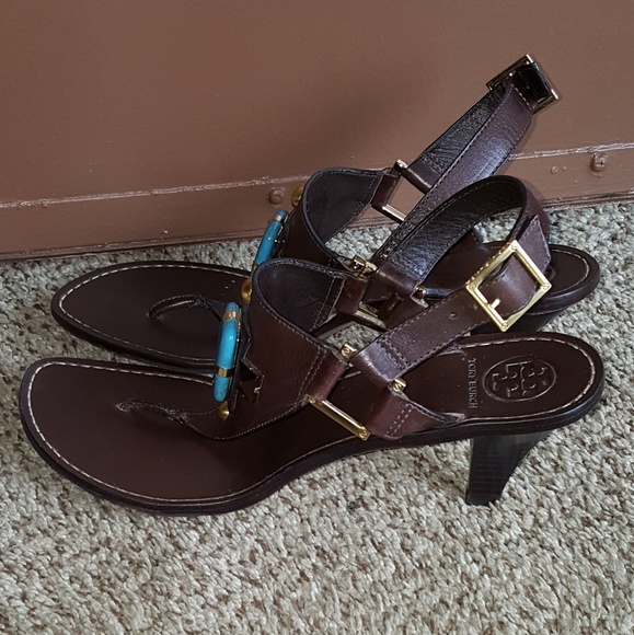 💙Tory Burch Dark Brown Leather Blue Stone💙. - Picture 4 of 6